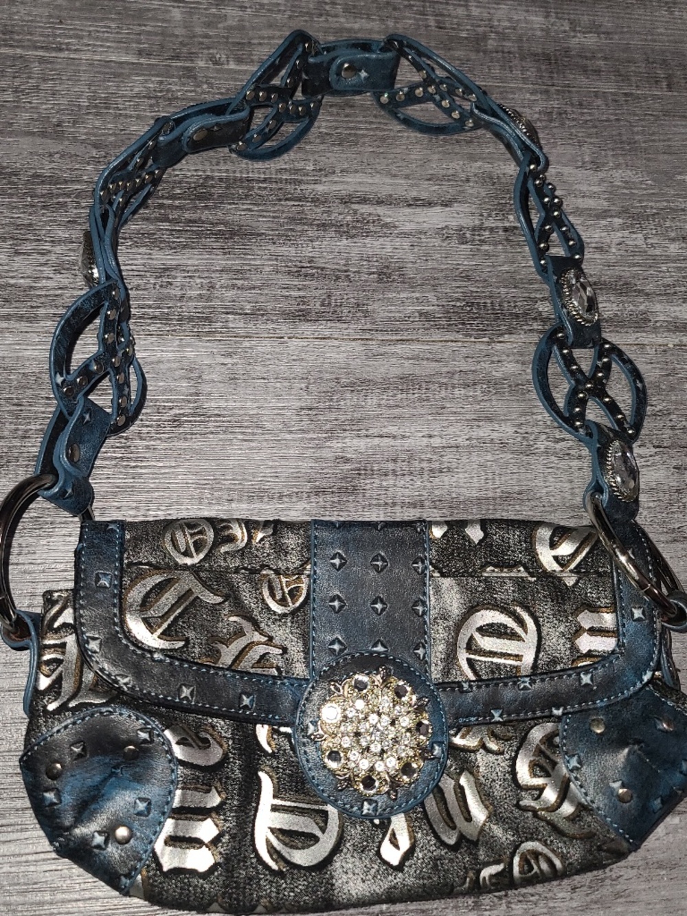Sondra Roberts SR Squared Suede Leather Rhinestone Purse